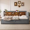 Bett Ausziehbett 90/180x200 cm Polsterbett aus Leinen mit handgenähtem Knopf-Kopfteil, USB & Typ‑C,Grau Bild 3