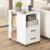 COSTWAY Beistelltisch, Nachttsich mit Ladestation & Rollen, 2 Schubladen Bild 2