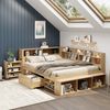 Kinderbett, Stauraumbett, 140 x 200 cm, Einzelbett, multifunktionales Kinderbett mit Nachttisch, Schubladen, Regalen, Stauraumschrank, mit kabelloser Aufladung, ohne Matratze, Natur Bild 2