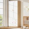 Merax 2-türiger Kleiderschrank mit Schubladen, Schlafzimmer-Aufbewahrungsschrank, Kinderzimmermöbel, mit Kleiderstange, bunten Keramikgriffen, Weiß Bild 2