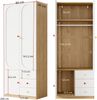 Merax 2-türiger Kleiderschrank mit Schubladen, Schlafzimmer-Aufbewahrungsschrank, Kinderzimmermöbel, mit Kleiderstange, bunten Keramikgriffen, Weiß Bild 4