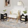 Nachttisch Rattan Boho Bauernholz Schublade Regal Beistelltisch Schwarz Bild 5