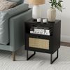 Nachttisch Rattan Boho Bauernholz Schublade Regal Beistelltisch Schwarz Bild 3