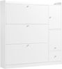 Schuhschrank 119 x 24 x 122 cm aus Holzoptik mit 3 Klappen, Schublade und klappbarer Sitzbank Bild 4