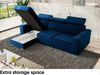 Meblini 'Voss' Schlafcouch mit Bettkasten, Samtstoff, 242 x 168 x 79 cm, Blau, Links Bild 4