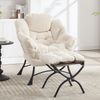 LVHOM Relaxsessel mit Hocker, Loungesessel mit Seitentasche, Lesesessel aus Cordstoff, bequem gepolstert, Metallgestell, bis 180kg belastbar, Weiß Bild 3