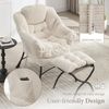 LVHOM Relaxsessel mit Hocker, Loungesessel mit Seitentasche, Lesesessel aus Cordstoff, bequem gepolstert, Metallgestell, bis 180kg belastbar, Weiß Bild 4