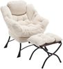 LVHOM Relaxsessel mit Hocker, Loungesessel mit Seitentasche, Lesesessel aus Cordstoff, bequem gepolstert, Metallgestell, bis 180kg belastbar, Weiß Bild 2