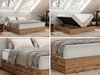 Polsterbett mit Bettkasten, Boxspringbett ohne Kopfteil WOOD ZERO, 7-Zonen Multipocket-Matratze und Topper, modernes Bett für Schlafzimmer - Beige Cordstoff - 140 x 200 cm - H4 Bild 2