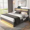 Polsterbett 140x190cm, USB, kabellos, LED, 4 Schubladen, PU-Litschi, Grau Bild 2