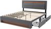 Polsterbett 140x190cm, USB, kabellos, LED, 4 Schubladen, PU-Litschi, Grau Bild 3