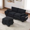 Sofa 2-Sitzer mit Hocker Schwarz, Corduroy, Sitzfläche 125x53 cm, USB-C, Stauraum,84x190x132 cm Bild 3