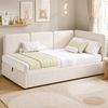 Merax Daybett 90x200 cm mit hydraulischem Stauraum, Polsterbett, Tagesbett, Links und rechts tauschen, Samt, beige Bild 3