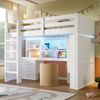 Hochbett Kinderbett 90x200 Weiß mit LED Beleuchtung Schreibtisch Kleiderschrank Schubladen Stauraum Bild 4