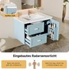 Flieks Waschtisch 76×46×51 cm, wandhängender Badezimmerschrank, Volllackierung, LED, 2 Schubladen, integriertes Keramik-Waschbecken, Blau Bild 7