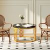 2er-Set runder Couchtisch aus Marmor-Furnier mit Metallrahmen & Kontrastdesign, 70x70x45 cm + 45x45x37 cm Bild 3