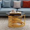 2er-Set runder Couchtisch aus Marmor-Furnier mit Metallrahmen & Kontrastdesign, 70x70x45 cm + 45x45x37 cm Bild 5