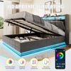LVHOM Boxbett 140/160x200, 140x190cm, LED-Licht, multifunktionales Kopfteil, USB/-C (Samtstoff, hydraulisches Stausystem, offenes Kopfteil, Seitentaschen für die Fernbedienung, USB-/Typ-C-Ladeanschlüsse, Metallrahmen mit Holzlattenrost, 300 kg Belastba... Bild 4