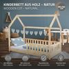 ML-DESIGN Kinderbett Hausbett mit Rausfallschutz, Dach und Lattenrost Massivholz, Bett 80x160 cm Natur mit Matratze 16cm für Mädchen Jungen Holzbett Bild 2