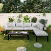 Garten-Essgruppe,Gartenmöbel-Set, Garten-Loungesessel-Set mit verzinktem Eisenrahmen,6-Sitzer, verstellbare Beine, abnehmbare Rückenlehne, modulares Sofa, Tischplatte aus verzinktem Eisen, grau Bild 2