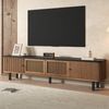 Merax 190cm TV-Schrank, TV-Ständer, TV-Paneel, niedriger TV-Schrank. Zwei Schiebetüren, zwei Gittertüren, einzigartiges Design, Eichenholzfarbe Bild 3