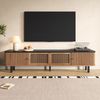Merax 190cm TV-Schrank, TV-Ständer, TV-Paneel, niedriger TV-Schrank. Zwei Schiebetüren, zwei Gittertüren, einzigartiges Design, Eichenholzfarbe Bild 5