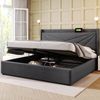 Merax Hydraulisches Polsterbett 140x200 Stauraumbett Doppelbett aus Leinen mit USB Typ C Ladefunktion & Lattenrost Grau Bild 5