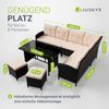 Juskys Polyrattan Lounge Manacor schwarz – Gartenlounge mit Sofa, Tisch, 2 Hocker & Kissen, inkl. Abdeckung – Gartenmöbel Set bis 8 Personen – Sitzbezüge in Creme Bild 4