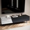 Lowboard Schwarz mit Marmor-Dekor in Weiß 150 x 40 x 40 cm TV-Kommode Modern, Design TV-Schrank Niedrig, Fernsehtisch Fernsehschrank mit Türen & Schublade, Fernsehkommode Wohnzimmer Bild 2