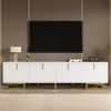 TV-Schrank Lowboard mit Goldakzenten, weiß strukturiert, 160x38x44,5 cm Bild 2