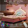 PXloue Polsterbett Kinderbett Jugendbett (Kopfteil hochstellbar), Doppelbett,kronenförmige-Kopfteil,mit LED und Lattenrost,90x200cm Bild 2