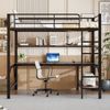 Hochbett 140×200 cm mit Rausfallschutz, Treppe, Schreibtisch, LED, USB & Steckdose, Schwarz, ohne Matratze Bild 4