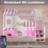 Merax Hochbett, Etagenbett, 90 x 200 cm, Mit Fenstern, Mit Stauraumleiter, LED-Beleuchtung und Regalen, Weiß + Rosa Bild 5