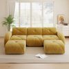 3-Sitzer Modulsofa in U-Form H 76 x T 281 x B 171 cm aus Chenille, rahmenlos, mit 2 Hockern, gelb Bild 3