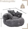 Sitzsack aus Cord mit hoher Rückenlehne & Armlehnen, 108x108x52 cm, Dunkelgrau Bild 3