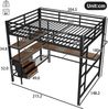 Merax Hochbett, 140*200cm , Ambientelicht mit Fernbedienung, Schreibtisch, Steckdose + USB, 3 Schubladen, Regale, Geländer, Treppe, ohne Matratze, Schwarz Bild 4