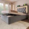 Polsterbett 90×200 cm aus Samt-Stoff mit LED-Diamantband im Kopfteil und Matratze, grau Bild 2
