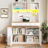 Sideboard Küchenschrank mit LED, Schiebetür, ausziehbarer Tischplatte, viel Stauraum, Stecktafel, Weiß Holzoptik Bild 4