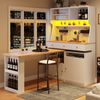 Sideboard Küchenschrank mit LED, Schiebetür, ausziehbarer Tischplatte, viel Stauraum, Stecktafel, Weiß Holzoptik Bild 2