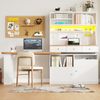 Sideboard Küchenschrank mit LED, Schiebetür, ausziehbarer Tischplatte, viel Stauraum, Stecktafel, Weiß Holzoptik Bild 5