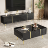 Wohnzimmermöbel Set TV-Schrank und Couchtisch Schwarz Hochglanz mit Gold Details Stauraum modern Soft-Close Design Bild 3