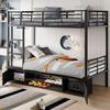 Bett 90x200 cm als Etagenbett mit Stauraum und Leiter – robustes Metallgestell, schwarz Bild 3
