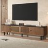 TV-Schrank B 190 x T 35 x H 45 cm in Eichenholzfarbe, mit Schiebetüren und Gitterdesign Bild 4