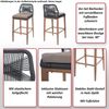2er-Set Rope-Barhocker HWC-O21, Outdoor Sitzpolster Seilgeflecht Metall Holz-Optik ~ hellgrau, Kissen hellgrau Bild 2