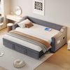 Merax Daybett 90/180x190cm mit Ablagefächern und Ausziehbett (Polsterbett, 1 tlg), Schlafsofa Tagesbett mit Bluetooth-Stereo & USB-Ladeanschluss, Samt Bild 5