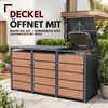 Mülltonnenbox 3er Holzdekor, 120L bis 240L, für Drei Tonnen, Mülltonnenverkleidung aus verzinktem Metall mit Holzdekor-Front Bild 2