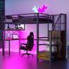 Hochbett 90x200 cm aus Metall und MDF mit Schreibtisch, Stauraumtreppe, Regalen und Leiter in Schwarz Bild 4
