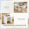 HOMCOM Klapptisch für bis 6 Personen, mit Stahlgleitschienen (Ausziehbar Küchentisch, 1-St, Esstisch), für Wohnzimmer, Esszimmer, Küche, 60-180x85x75 cm, Weiß Bild 3