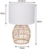Tischleuchte RIKE mit Rattan Geflecht & Stoffschirm in Weiß, Höhe 38cm Bild 3