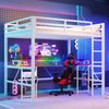 Hochbett, 140 x 200 cm, Eisenrahmen, mit farbwechselnder LED-Lichtleiste, mit Schreibtisch, 1 USB-Anschluss + 1 Typ-C-Anschluss und 2 Steckdosen, mit Lochwand, ohne Matratze, Weiß Bild 5